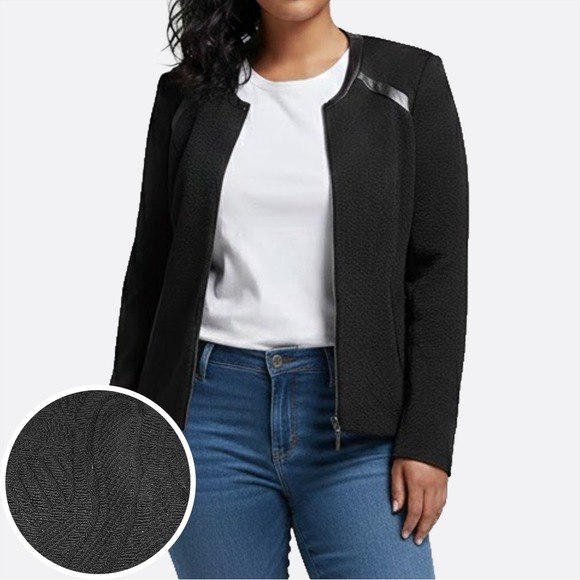 per una Jackets & Blazers - Per Una Chic‎ Italian Style Textured Blazer Faux Leather Trim Moto Jacket Size M